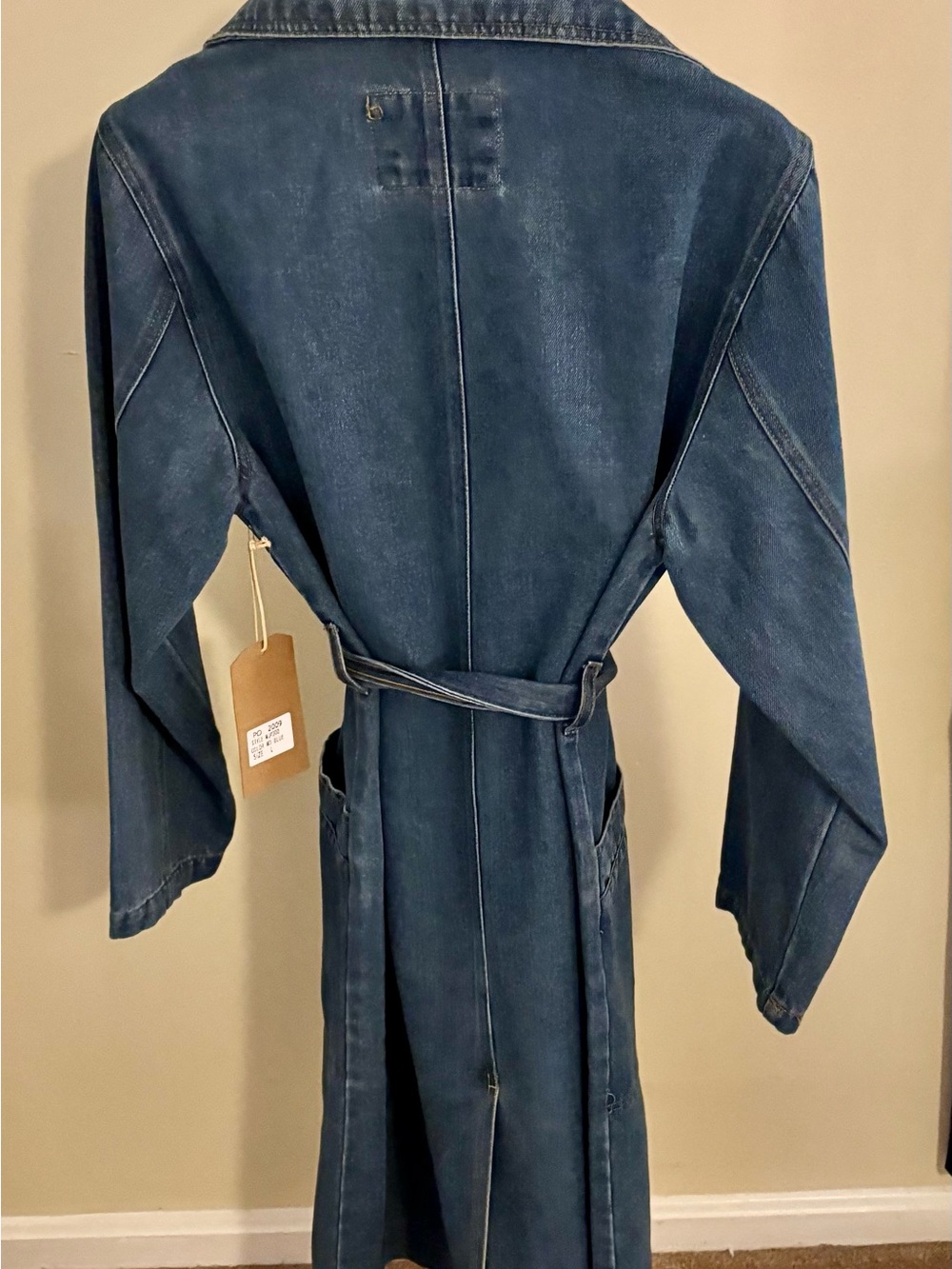 Denim Trench Coat with Self-Tie Belt - Blue - Picture 2 of 2